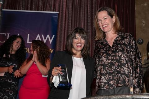 Special honoree Jyoti Nanda and UCLA Law professor Ingrid Eagly celebrate at the 2019 U. Serve L.A. gala.