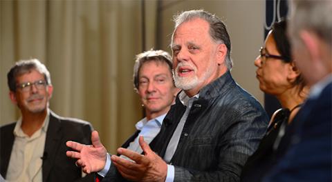 UCLA Law Documentary Film Legal Clinic Director Dale Cohen, John Branca ’75, Taylor Hackford and Carrie Lozano.