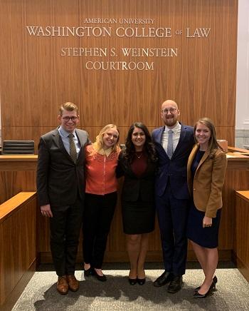 Jack Eyers ’21, Amelia Bruckner ’21, Deeksha Kohli ’20, Chandler Matz ’21 and coach Amanda Mundell at the NBTA Tournament of Champions.