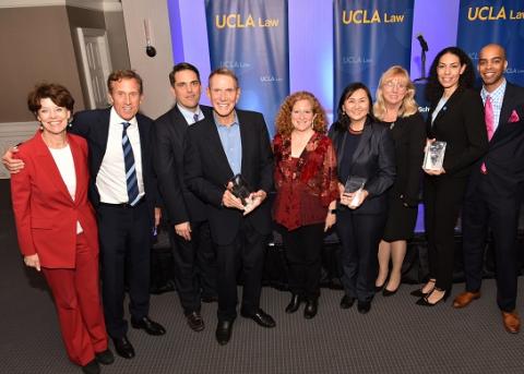 Katharine DeShaw, William Anderson ’88, Brad Sears, Chuck Williams, Dean Jennifer Mnookin, the Hon. Jacqueline Nguyen ’91, Eileen Decker, Cheryl Lott ’04 and Roddrick Jackson.