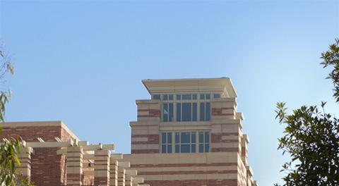 Tower of building on the UCLA Law campus