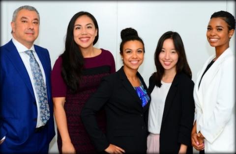 Executive director Leo Trujillo-Cox ’97 with current and former law fellows Ana Garcia ’20, assistant director Amanda Smith, Eunice Kang ’20 and Amora Haynes.